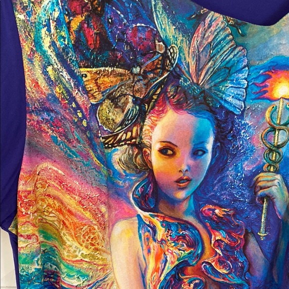 Handmade Asymmetrical Fairy Print Graphic Tunic  3/4 Sleeves Whimsical Festival - Picture 3 of 8